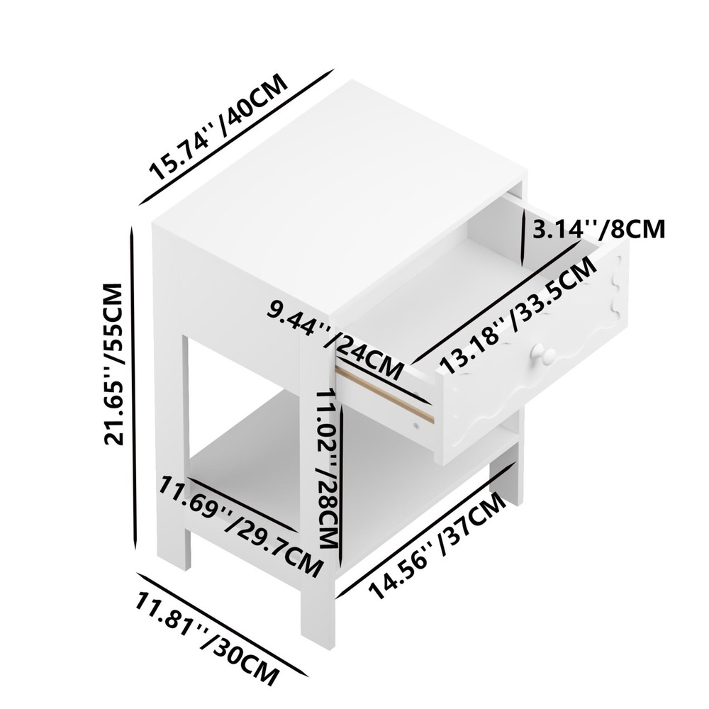 Modern Nightstand with Wave Pattern Drawer, Bedside Table with Solid Wood Frame