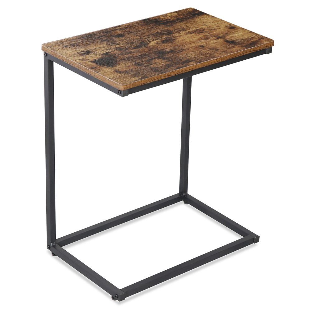 C Shaped End Table Living Room Side Table for Couch Slide Under Rustic Brown