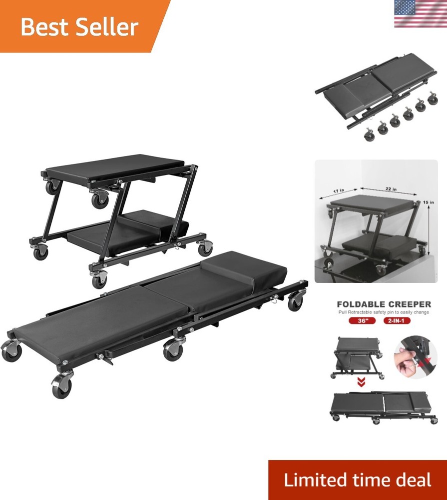 36" Foldable Automotive Creeper and Stool Combo for Comfortable Auto Repairs