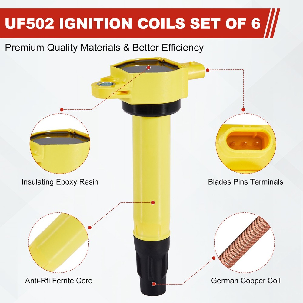 6 Ignition Coils UF502 & Spark Plugs Pack For Dodge Charger V6 3.5L 2006-2010