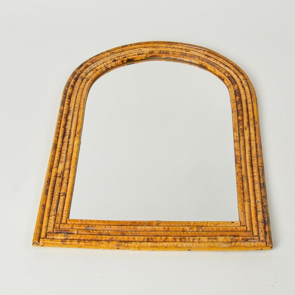 Vintage Split Reed Bamboo Arched Mirror