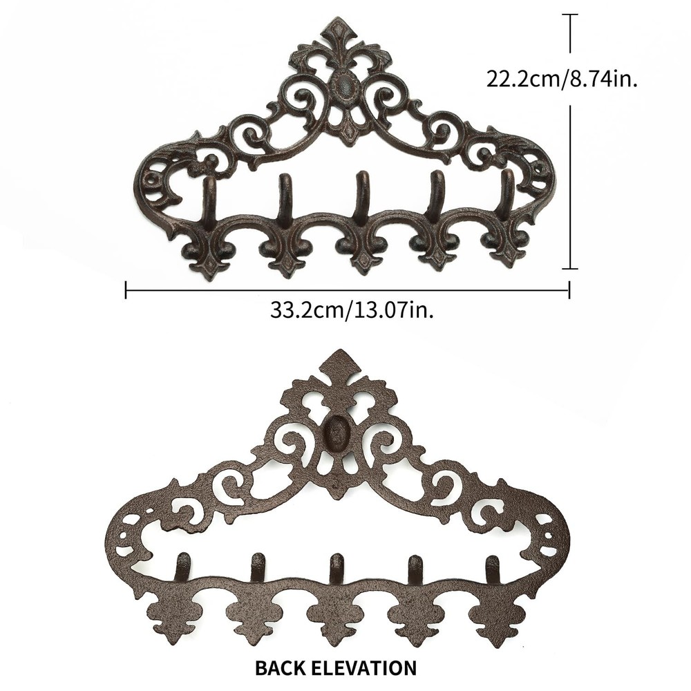 Cast Iron Rustic Coat Hook Hanger with 5 Hooks - Practical Iron Storage Organ...
