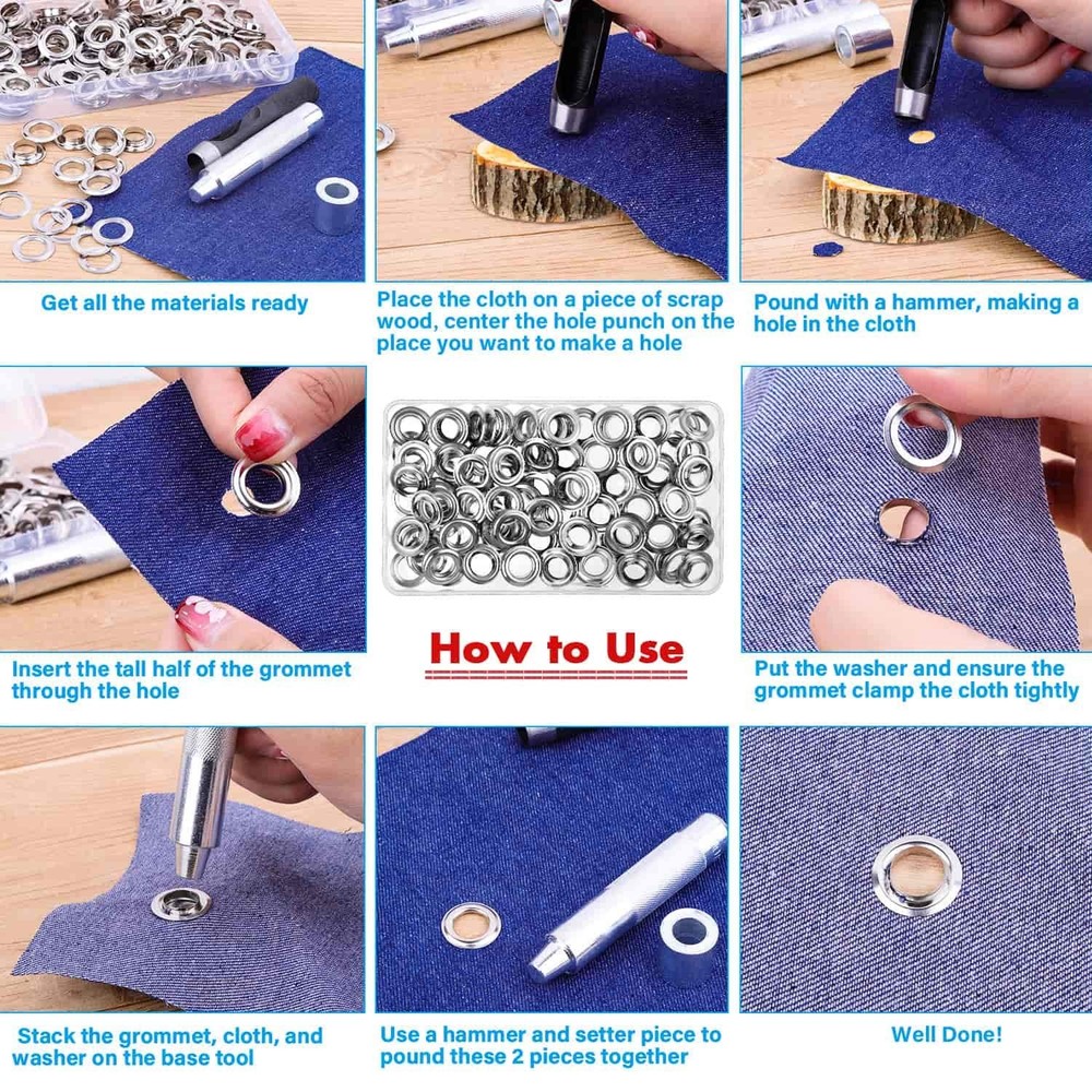 120 Sets Grommet Tool Kit 1/2 Inch, Grommet Eyelets Kit with Setting Tools and