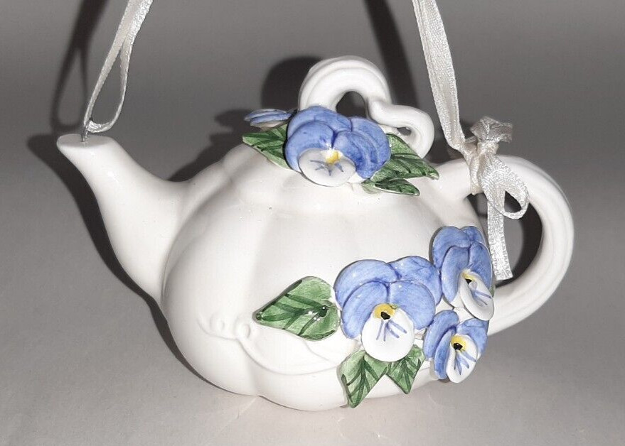 Mud Pie Pansy Flower Ceramic Spring Time Teapot Ornament