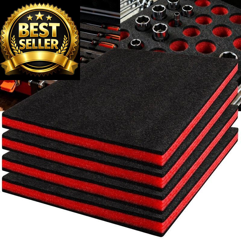 STEFORD 4Pack 16×12×1 inch Tool Box Foam, Polyethylene Shadow Red Black