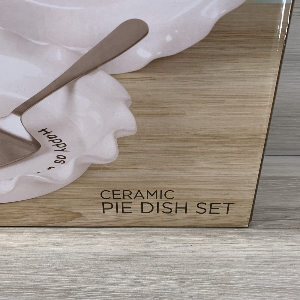 Parini Cookware Rae Dunn Inspired White Ceramic Pie Dish Set New!