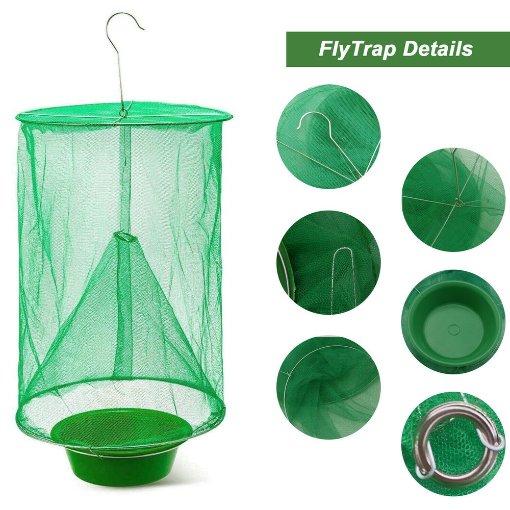 2 Pack Reusable Ranch Fly Trap Cage Net, Pest Bug Fly Catcher Killer