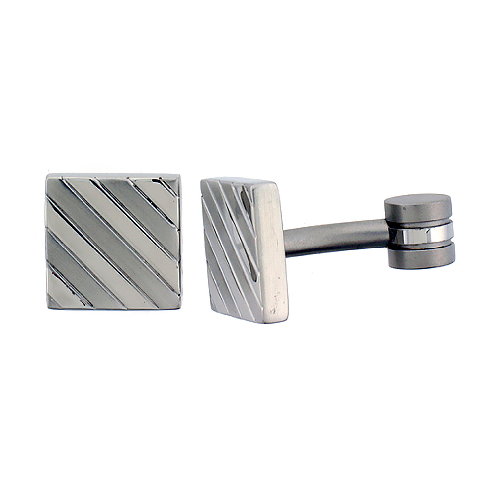 Stainless Steel Square Shape Cufflinks w/ Striped Pattern