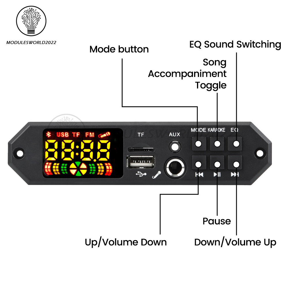 DIY MP3 Decoder Board 2*40W DC7-24V Car MP3 Player Microphone FM Radio Module