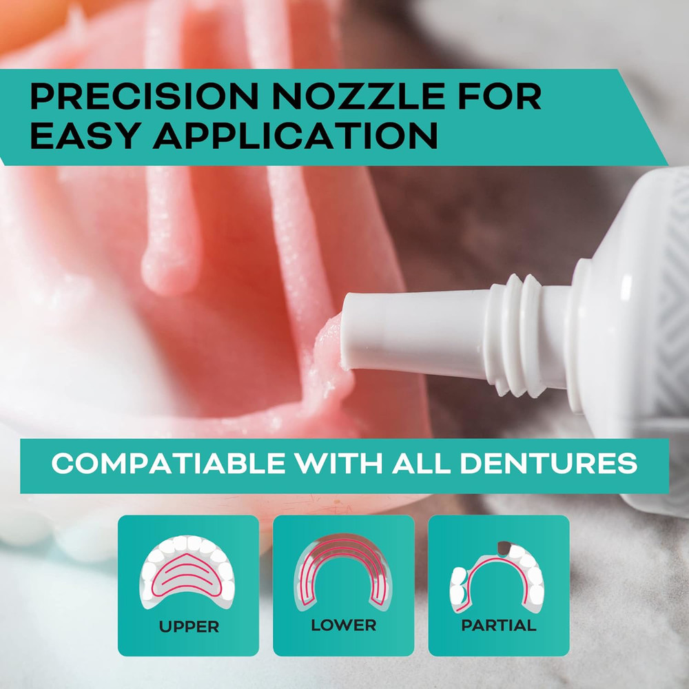 Denture Adhesive Cream 5 Pack - Extra Strong Hold with Easy Application & Mint &