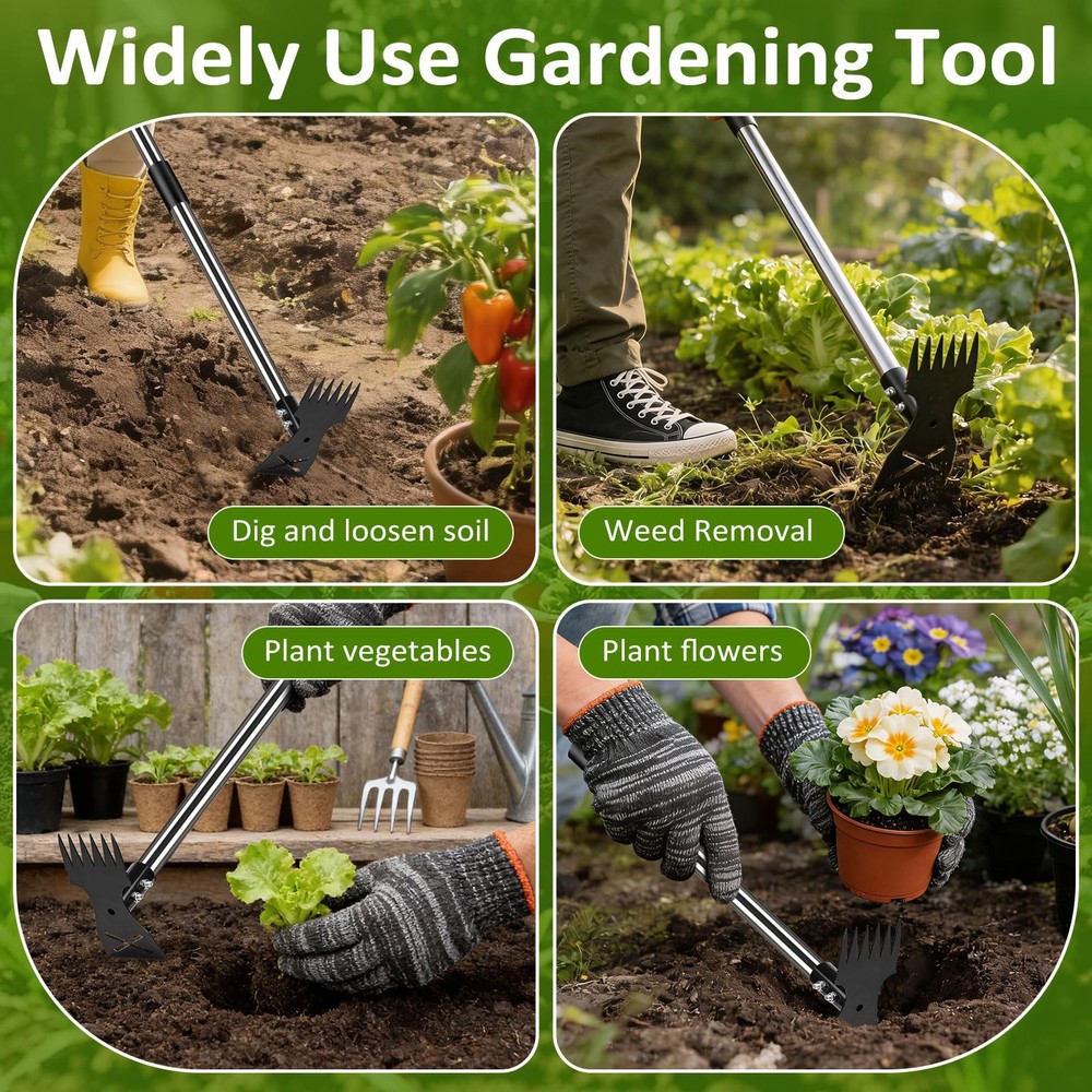 Weed Puller Tool with Long Handle - Adjustable Length Manual Weeder Remover T...