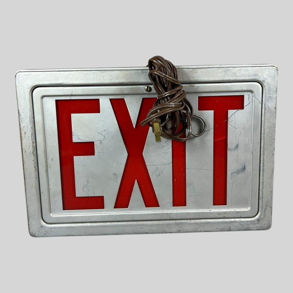 Vintage Industrial Metal EXIT Light Box, Illuminated