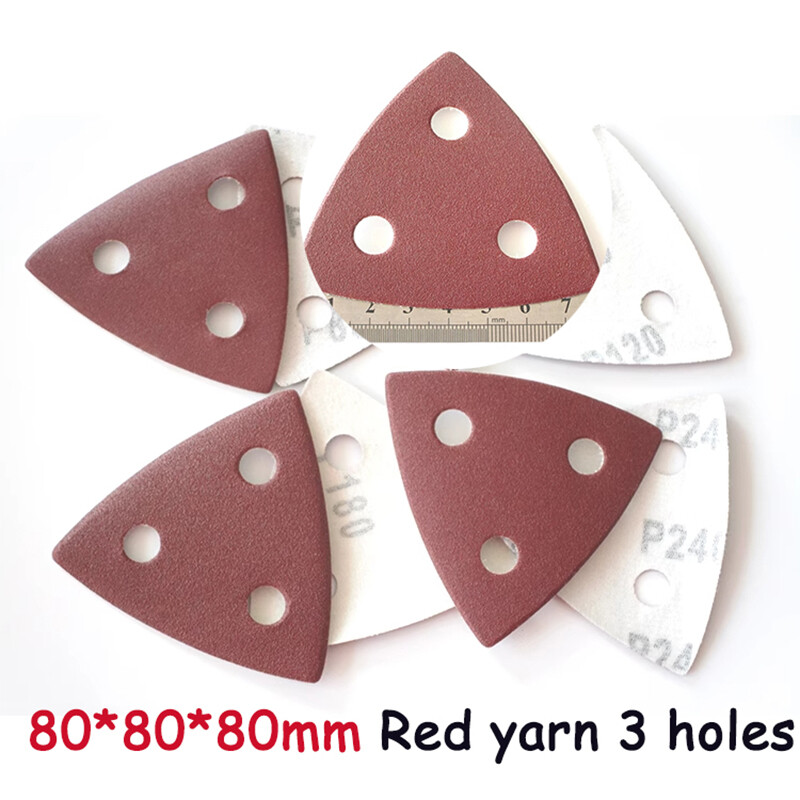 Red Triangle Sanding Pads Sandpaper for Multi Tool Oscillating Loop 80mm 3 Hole