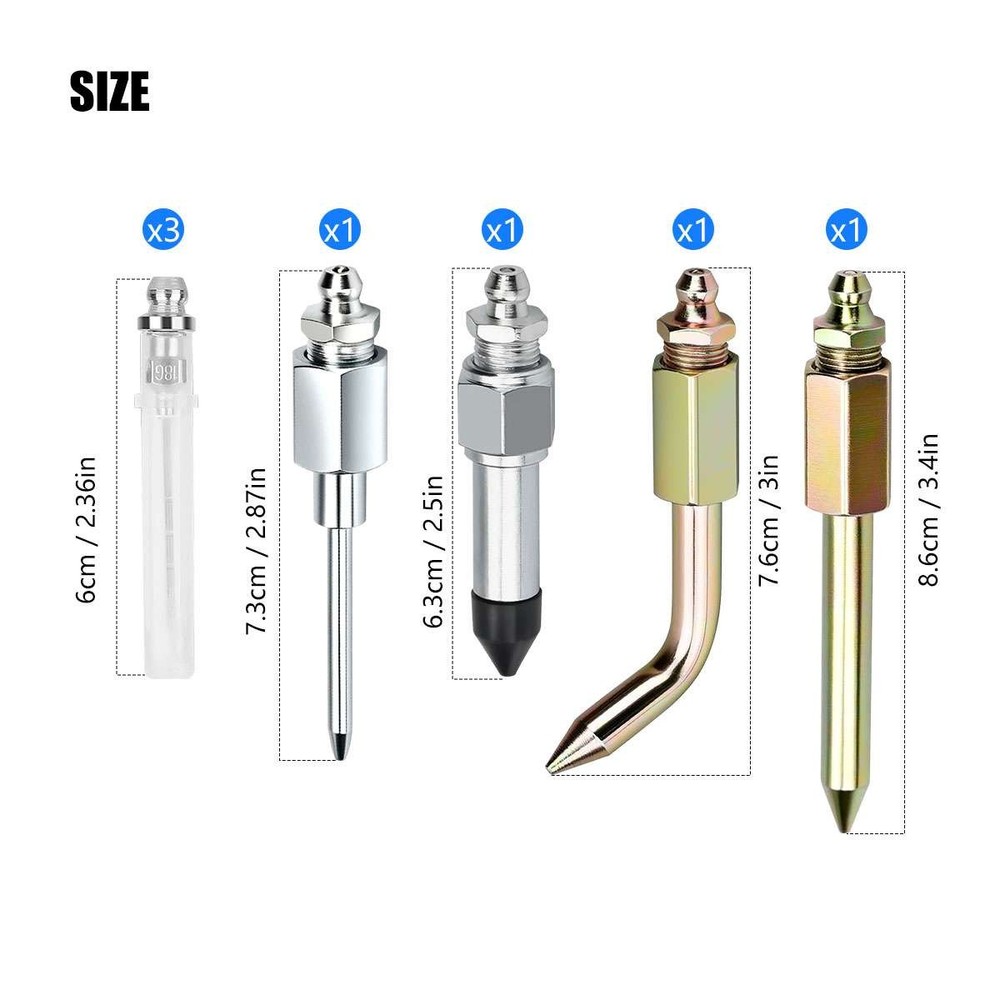 7Pcs Grease Gun Accessory Kit Needle Tips Elbow Adapter Dispenser Rubber Nozzle