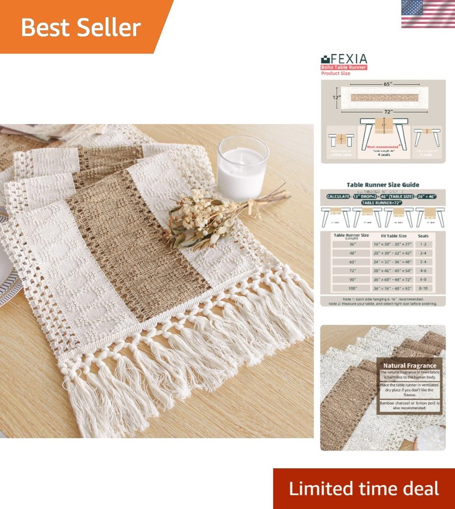 Boho Table Runner for Thanksgiving Fall Christmas Home Decor with Tassels 72 ...