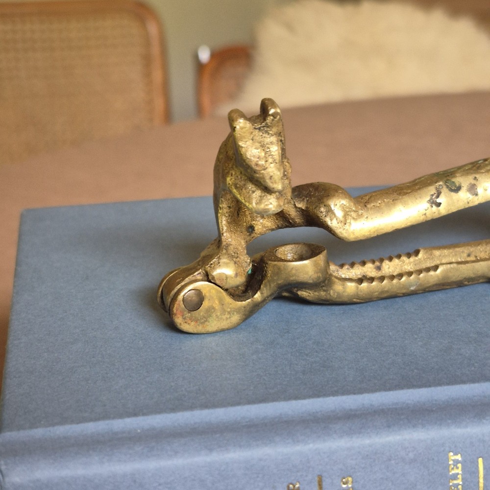 Vintage 5" SQUIRREL Golden SOLID BRASS Cast Iron Nut Cracker OLD Library Office