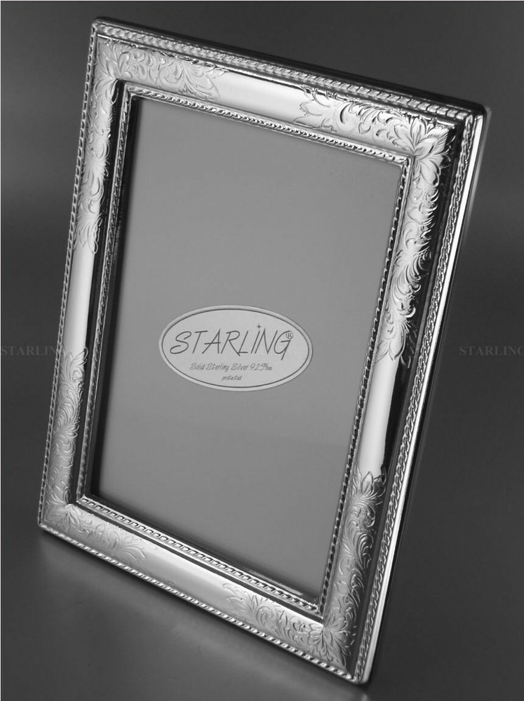 Florentine Guilloche Photo Frame Silver Frame Solid 925 Sterling Silver (V2)