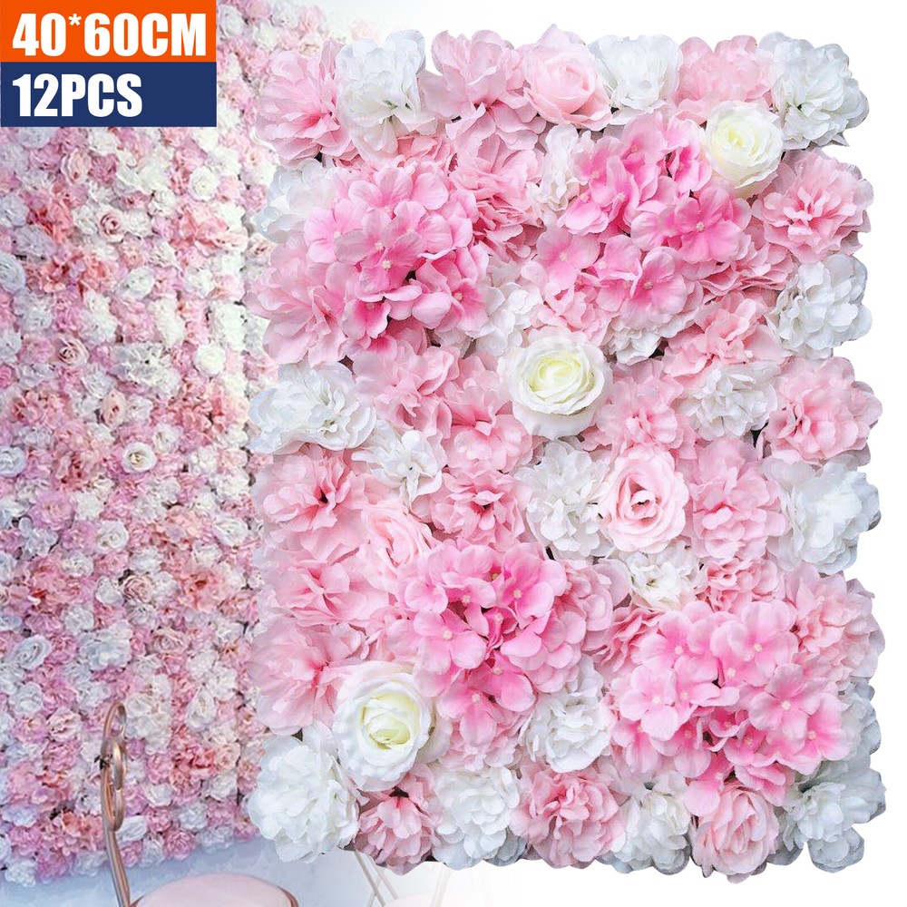 12PCS Artificial Wall Floral Backdrop Decor Flower Wall Panel Artificial Flower