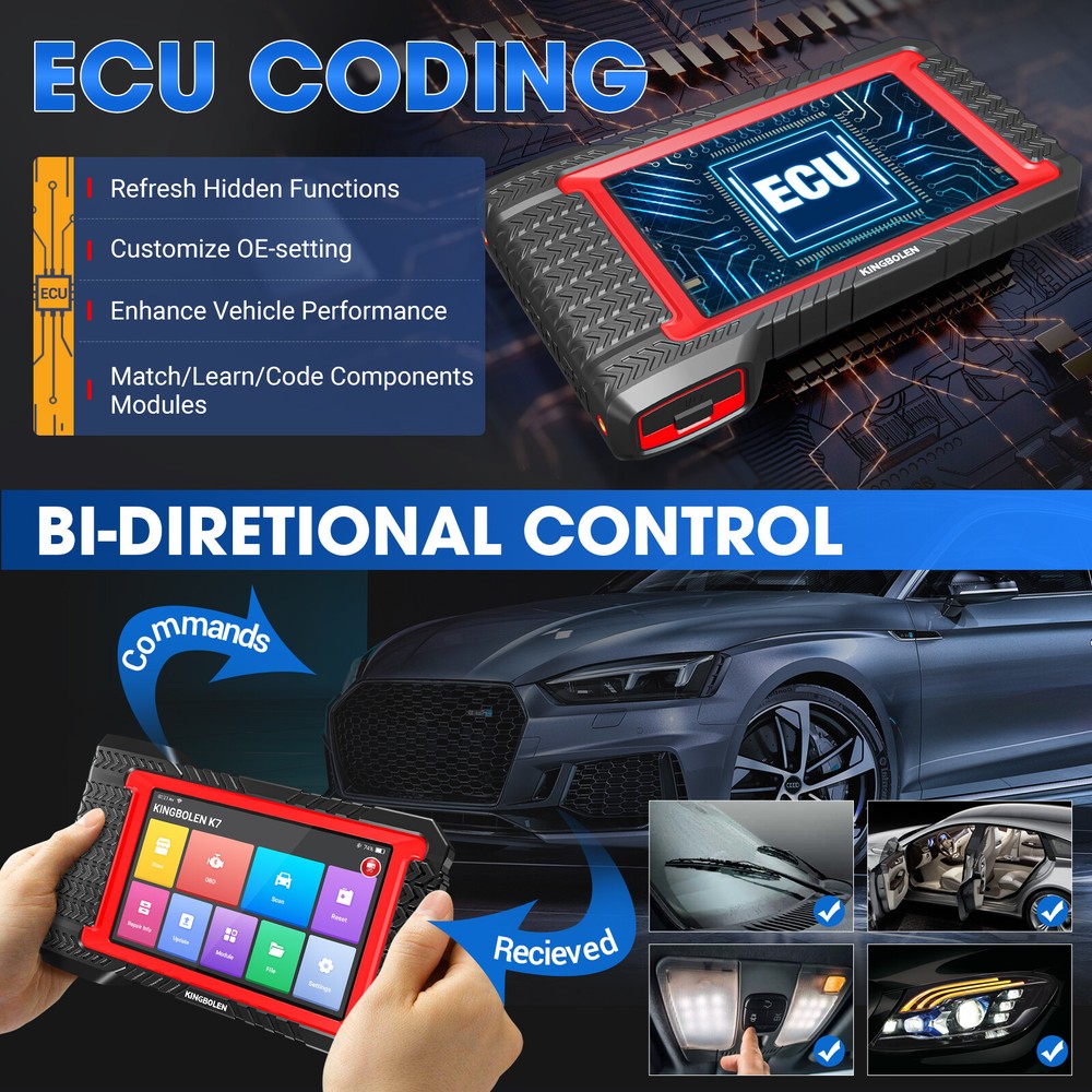 KINGBOLEN K7 Car OBD2 Scanner All System Diagnostic Tool ECU Coding IMMO Reader