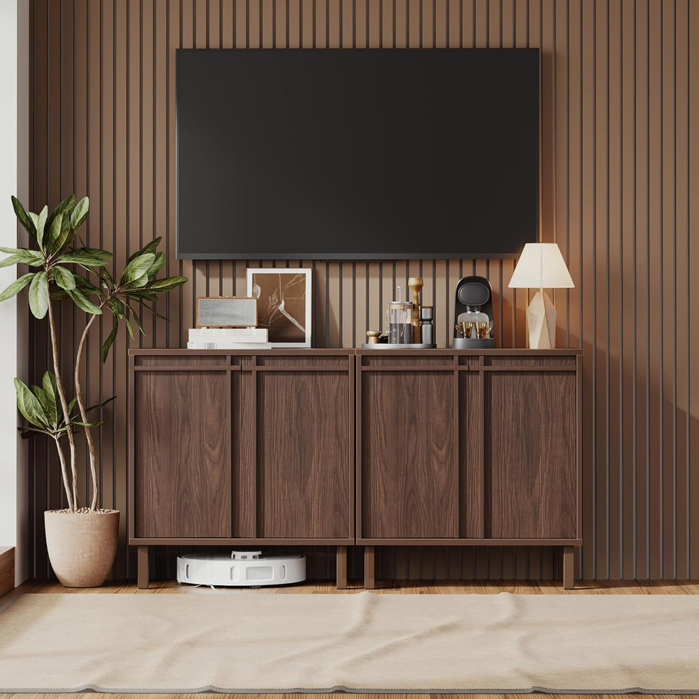 Mid Century Walnut Sideboard Buffet Cabinet with Adjustable Shelves