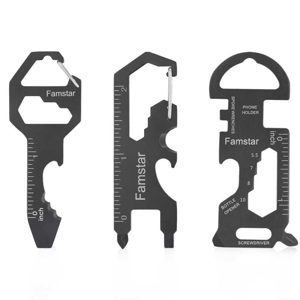 Keychain Multi-tool 3Pack Metal Pocket Tool Portable No rust Black