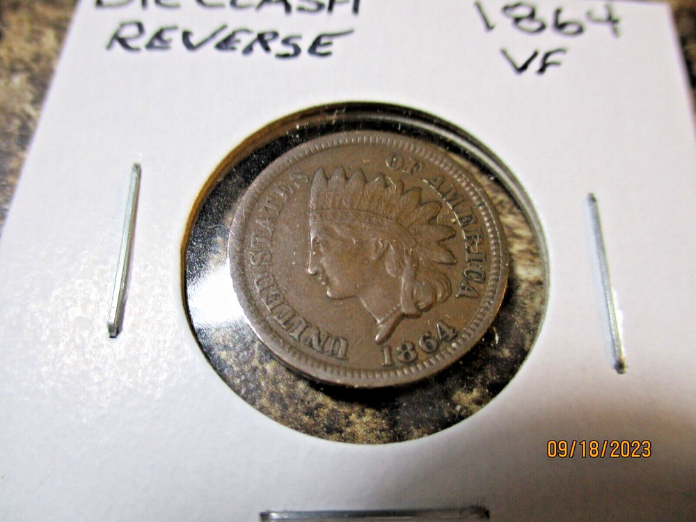 1864 INDIAN CENT WITH REVERSE DIE CLASH VF DD4