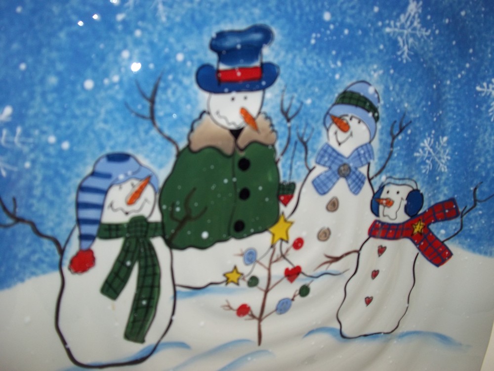 Sonoma  Button Up Snowman Serving Plate