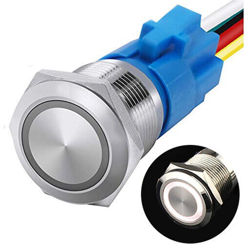 19mm 12V LED ON OFF Push Button Power Switch Latching with Wire Socket Harness