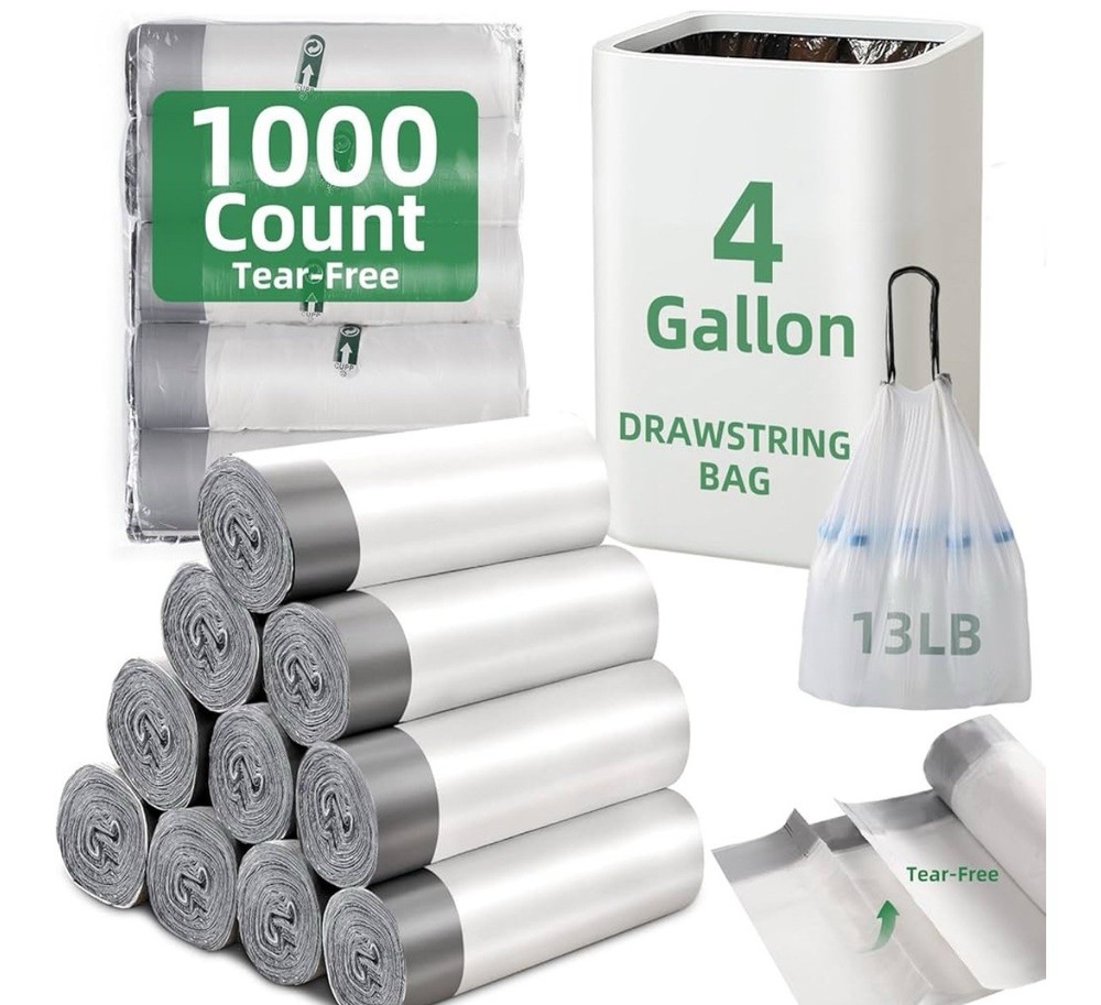 1000 Counts 4 Gallon Trash Bag Drawstring Small Trash Bags, Thick Pre-separated