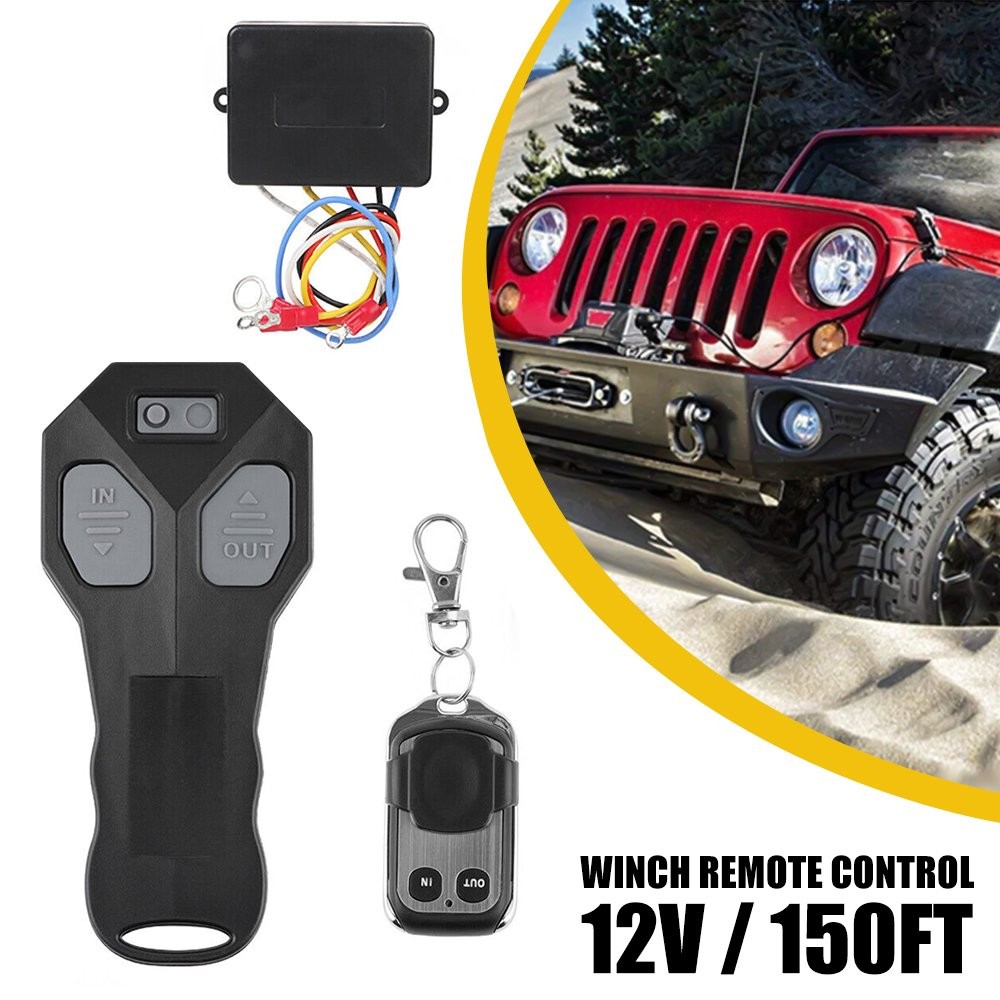Car Vehicle Winch Wireless Control Remote KeyFob Transmitter Receiver -Black Kit