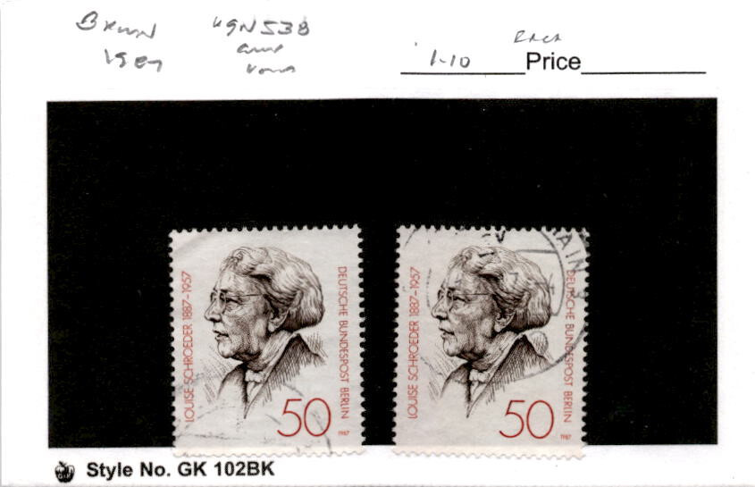 Germany - Berlin, Postage Stamp, #9N538 (2 Ea) Used, 1987 Schoeder (AD)