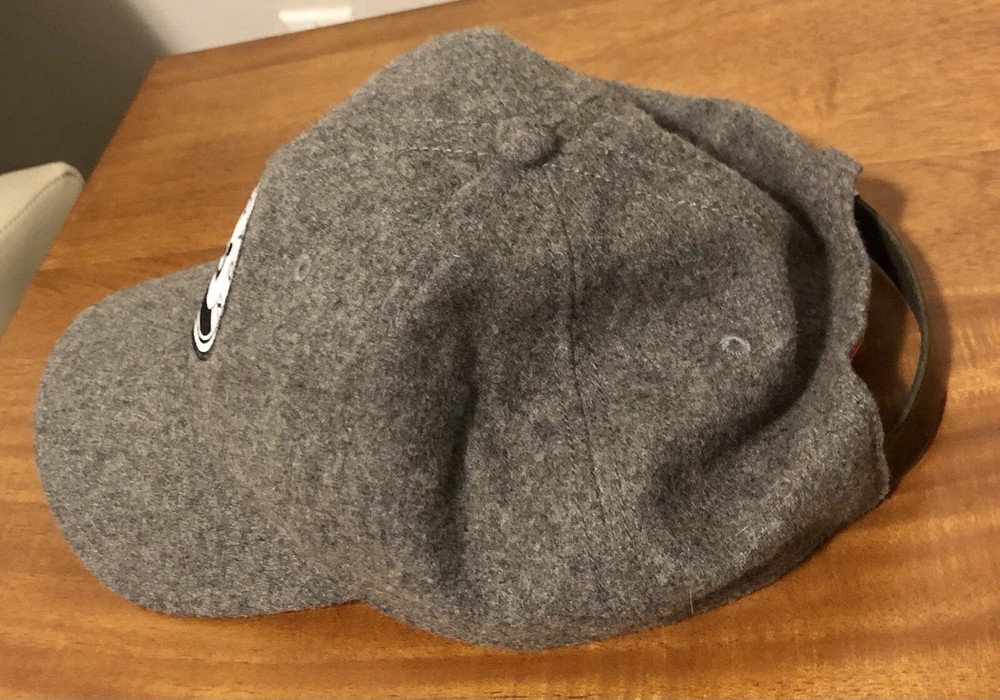 Peloton Cycle Tread Wool Strapback Hat Logo Patch Gray Red Adjustable Cap EUC