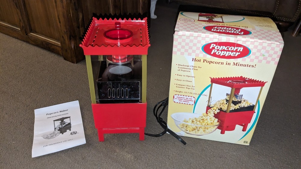 Intertek Electrics Old Fashioned Hot Air Popcorn Maker Cart New Open Box