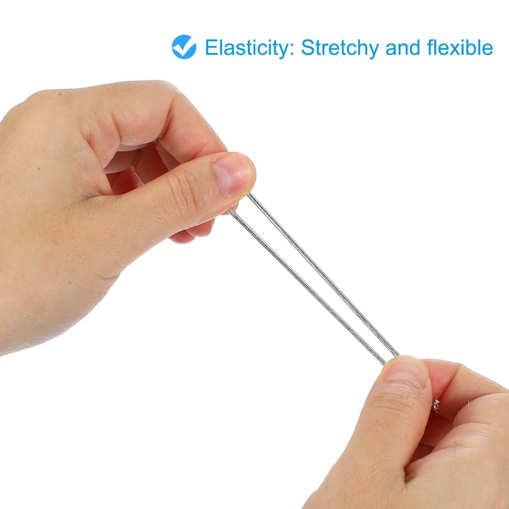 100 Pcs 6.4" Elastic Barbed Cord 2mm Loop Stretch Round String with Barb, Silver