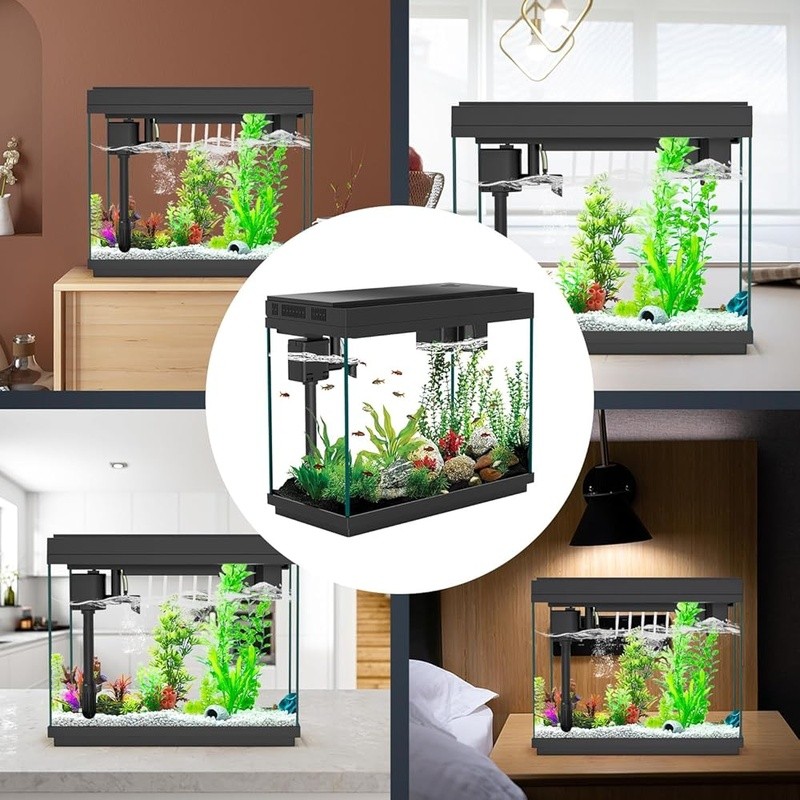 Smart Fish Tank Aquarium W/ LED Humidifier Temperature Display & Easy Feeding US
