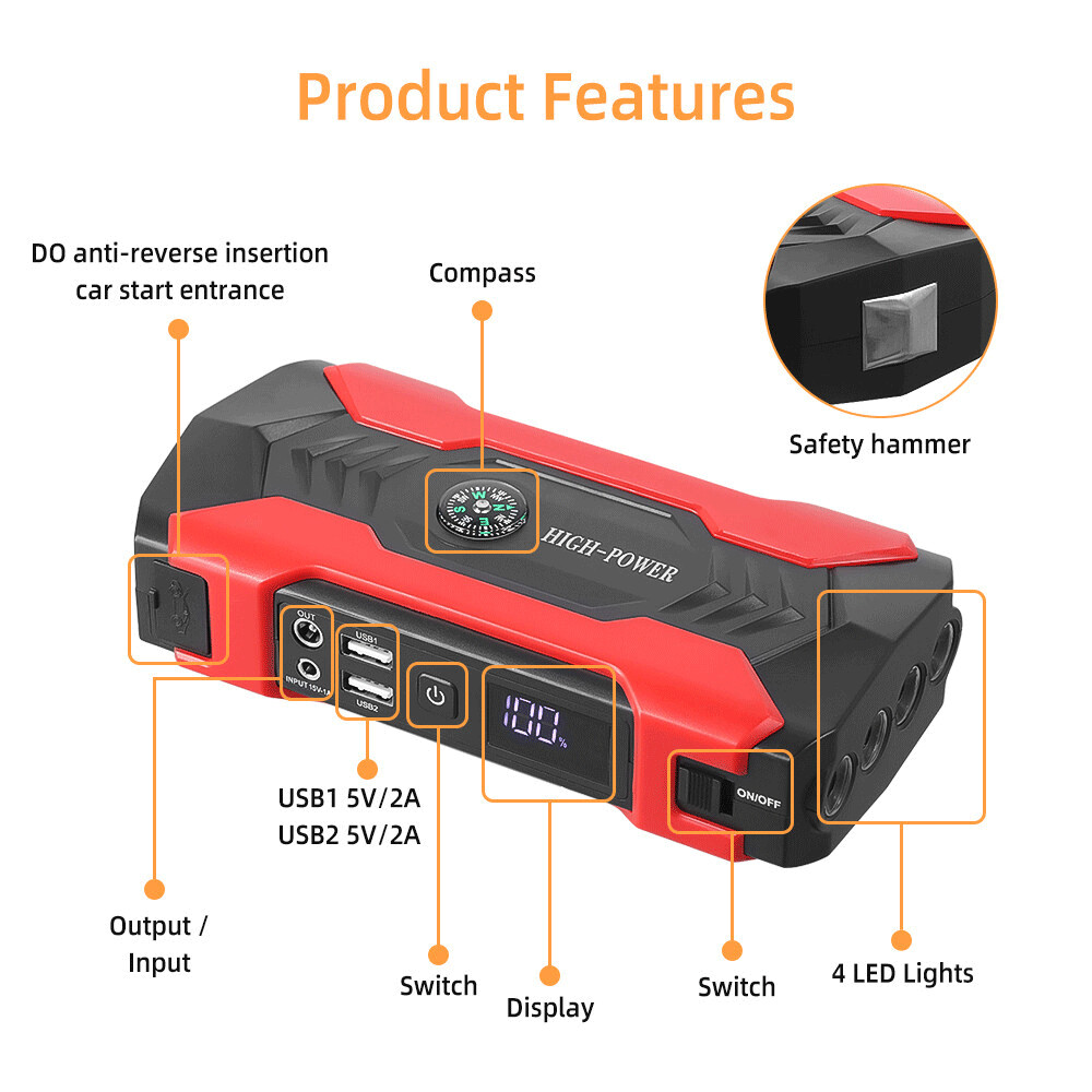 Vehicle Emergency Start Power Supply 3500A Peak Current Instant Engine Start Safe