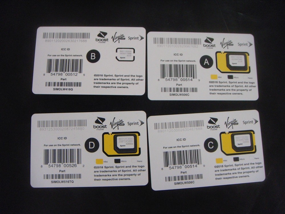 4 lot Boost virgin mobile sprint network sim cards cell phone see description