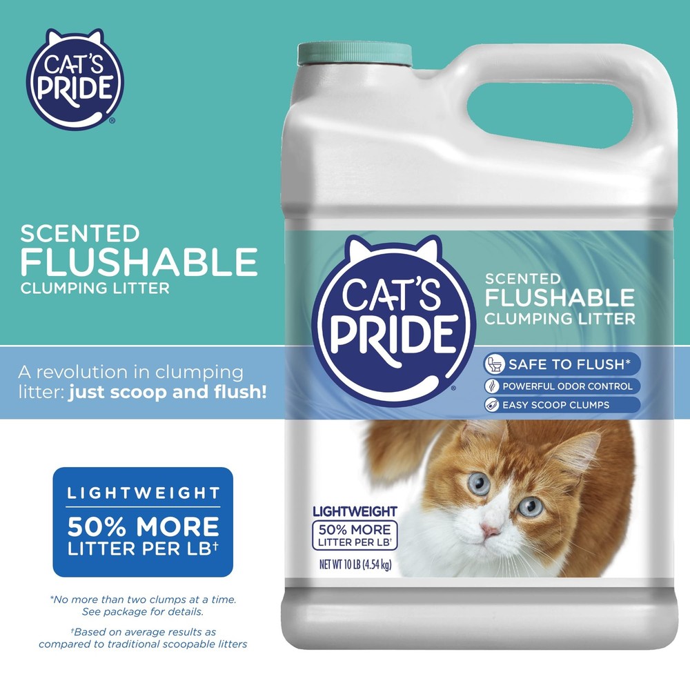 Flushable Clumping Cat Litter - Powerful Odor Control, Scented, 10 lbs