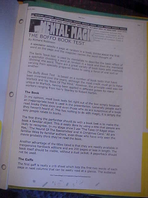 The Boffo Book Test Mental Magic Booklet