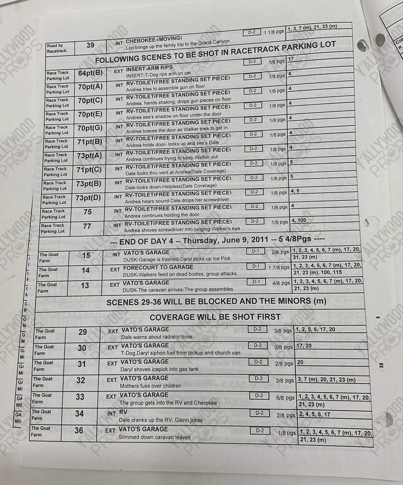 Prelim Shooting Schedule S2E1 The Walking Dead