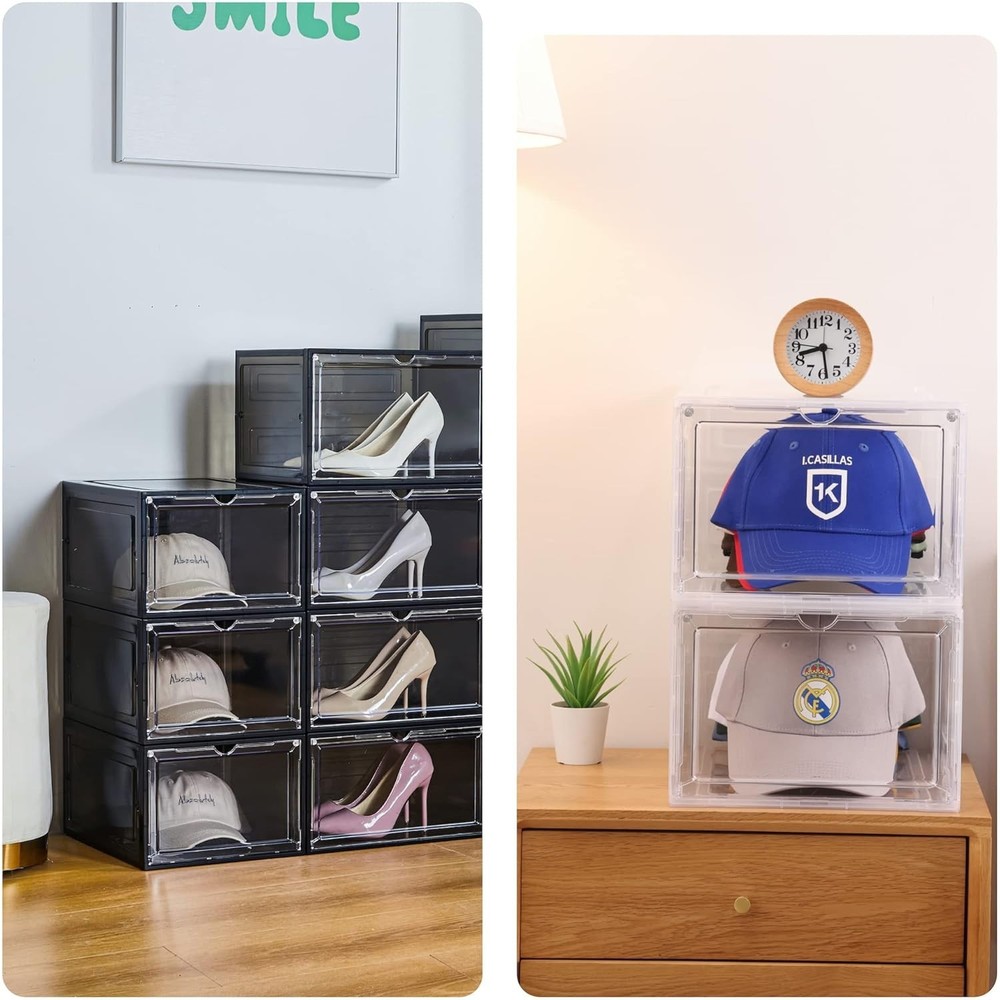 Stylish Clear Black Hat Organizer – 6 Stackable Boxes with Magnetic Closure