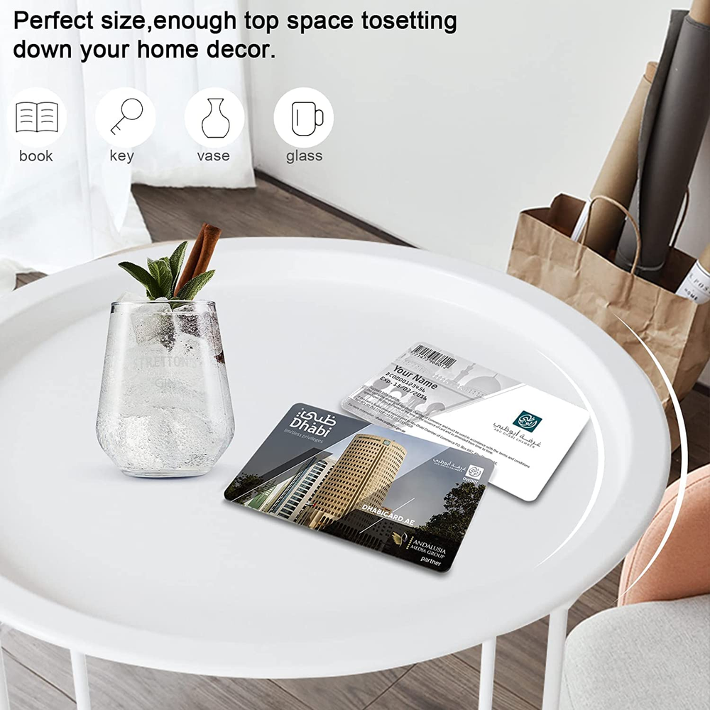 Folding Tray Metal Side Table White round End Table Cyan Sofa Small Accent Fold-