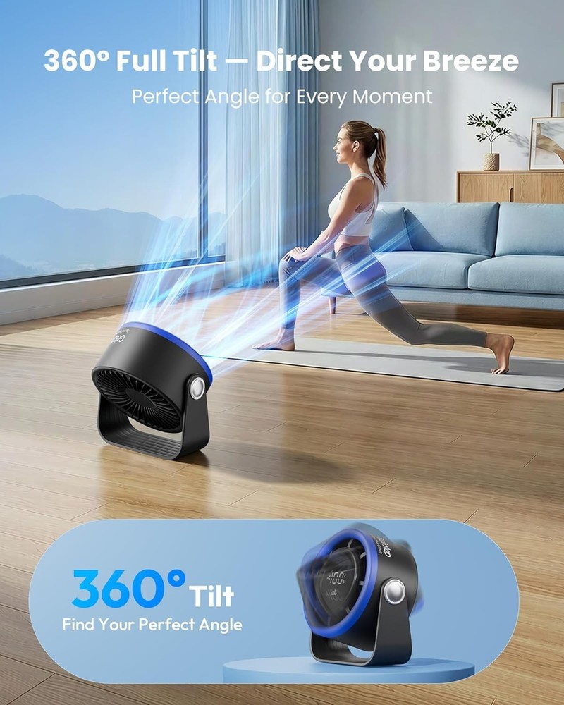 Small Desk Fan Rechargeable, Quiet Personal Table Fan, Touch Control Display,...