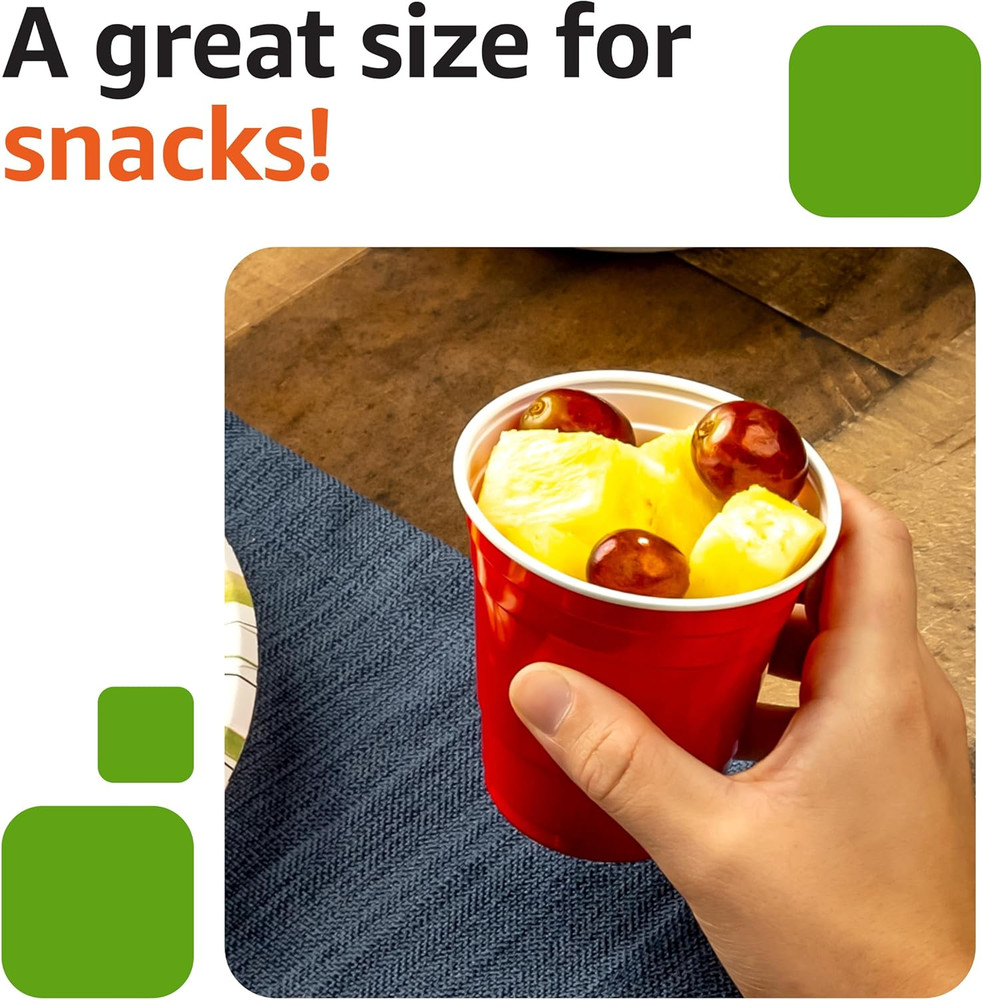 Amazon Basics SMALL 9Oz Disposable Plastic Party Cups, Red, 50 Count