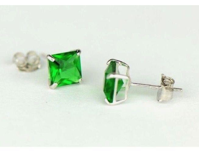 14k White Gold Solid Square Princess Cut Birthstone 5MM CZ Stud Earrings