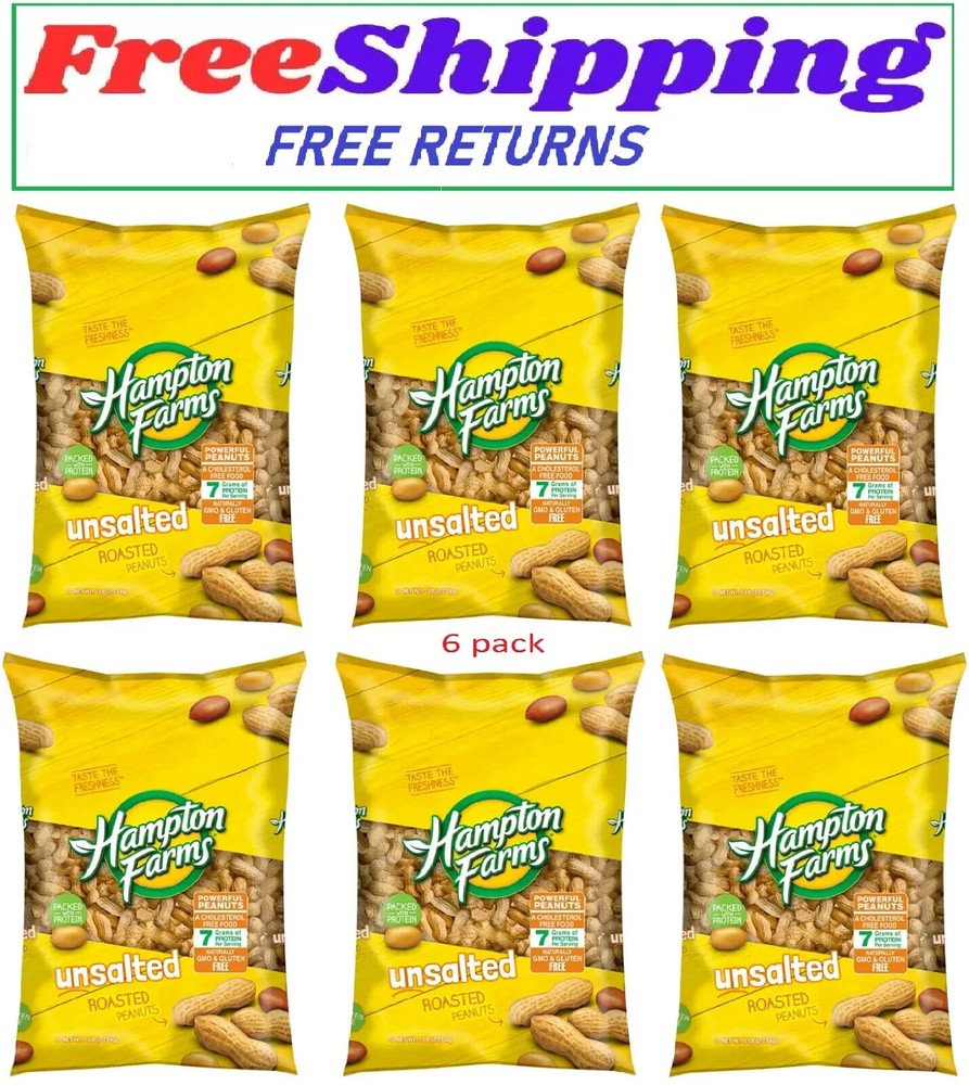 6 Pack - Hampton Farms Unsalted In-Shell Peanuts (5 lbs.)