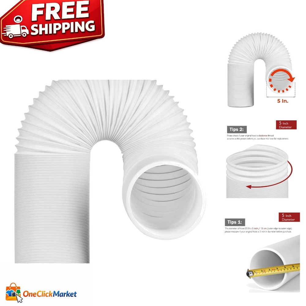 Universal Exhaust Hose for 5-Inch AC Units - 78 Inches, Polypropylene, White
