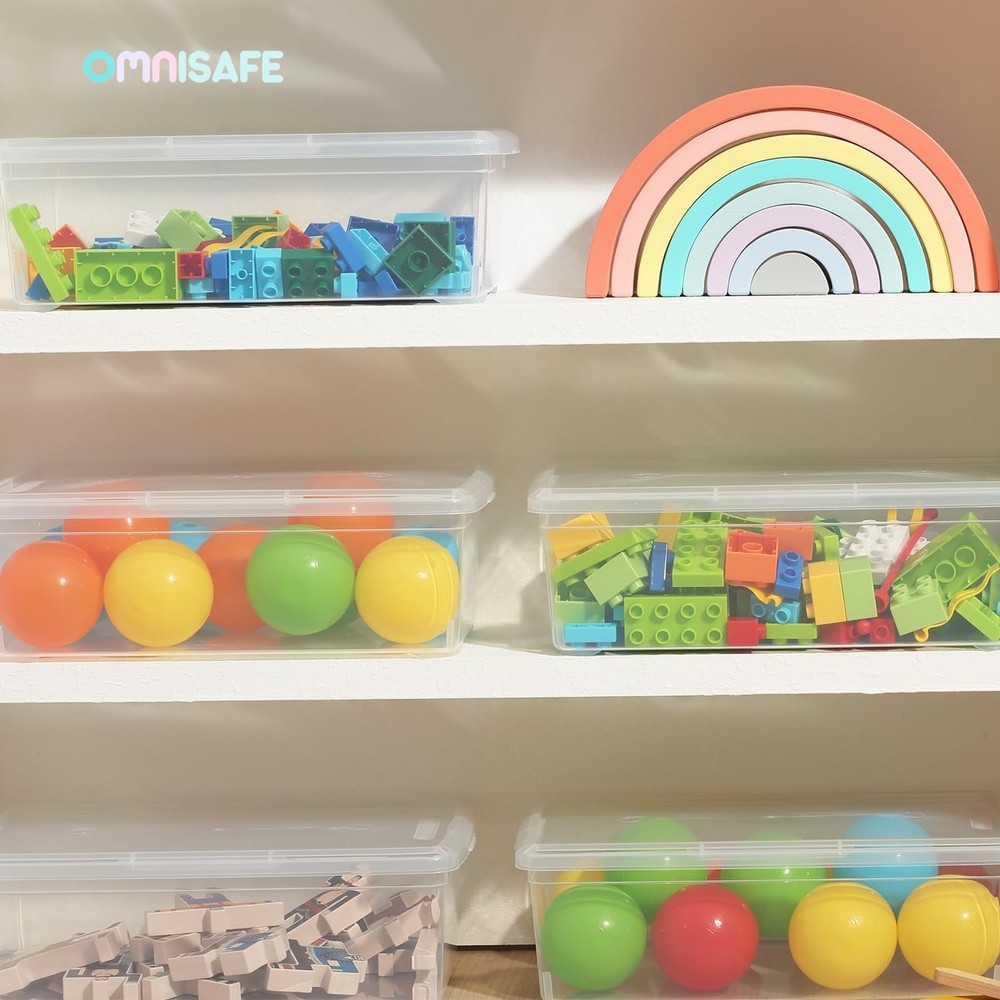 6 Quart Stackable Plastic Storage Shoebox, BPA-Free Nestable Container with L...