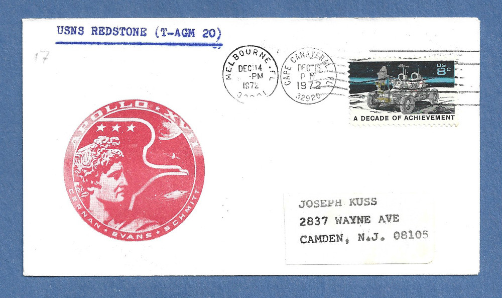 APOLLO 17 RETURN LAUNCH DEC 14,1972 MELBOURNE FLA SPACE COVER  NASA