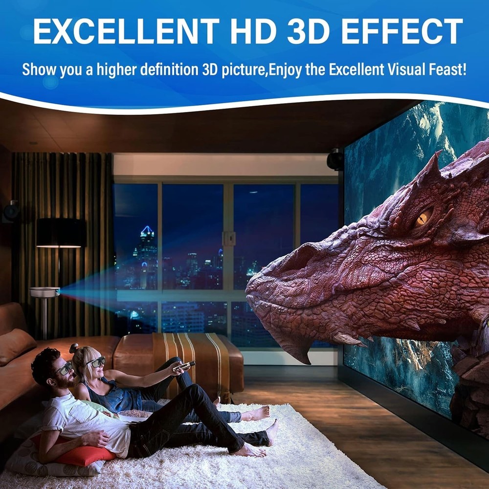 3D Glasses Active Shutter Rechargeable for DLP-Link Projectors 2 Pack